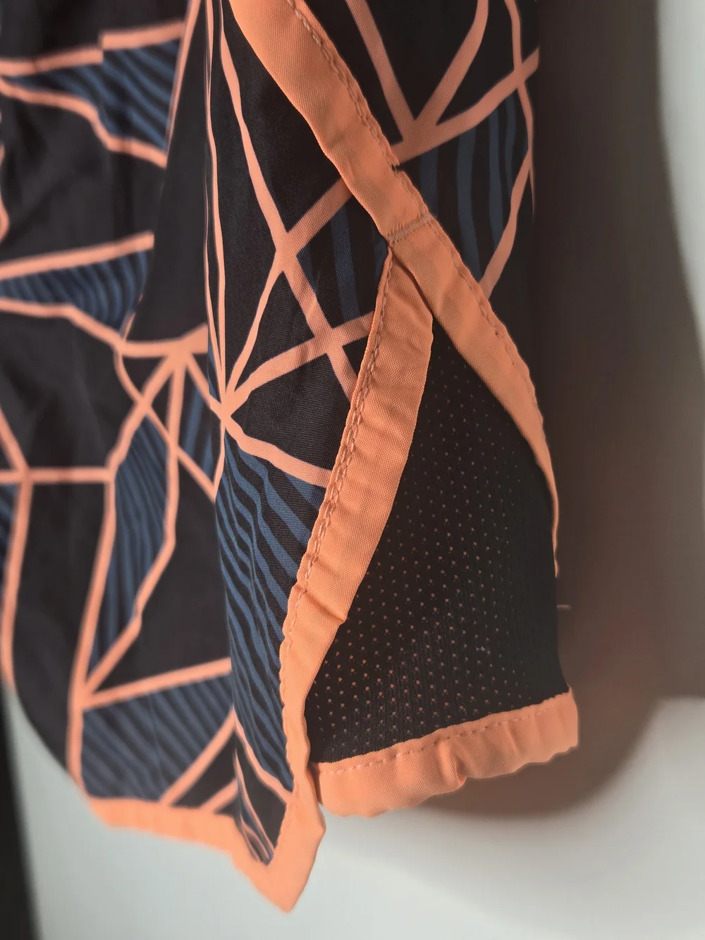 Champion Black Athletic Running Shorts with Neon Orange Geometric Print Size M